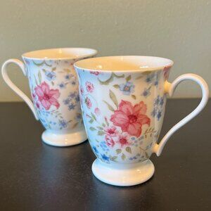 Two (2) WHITTARD OF CHELSEA  Fine Bone China Floral 🌸 Footed Tea Cups ~ England